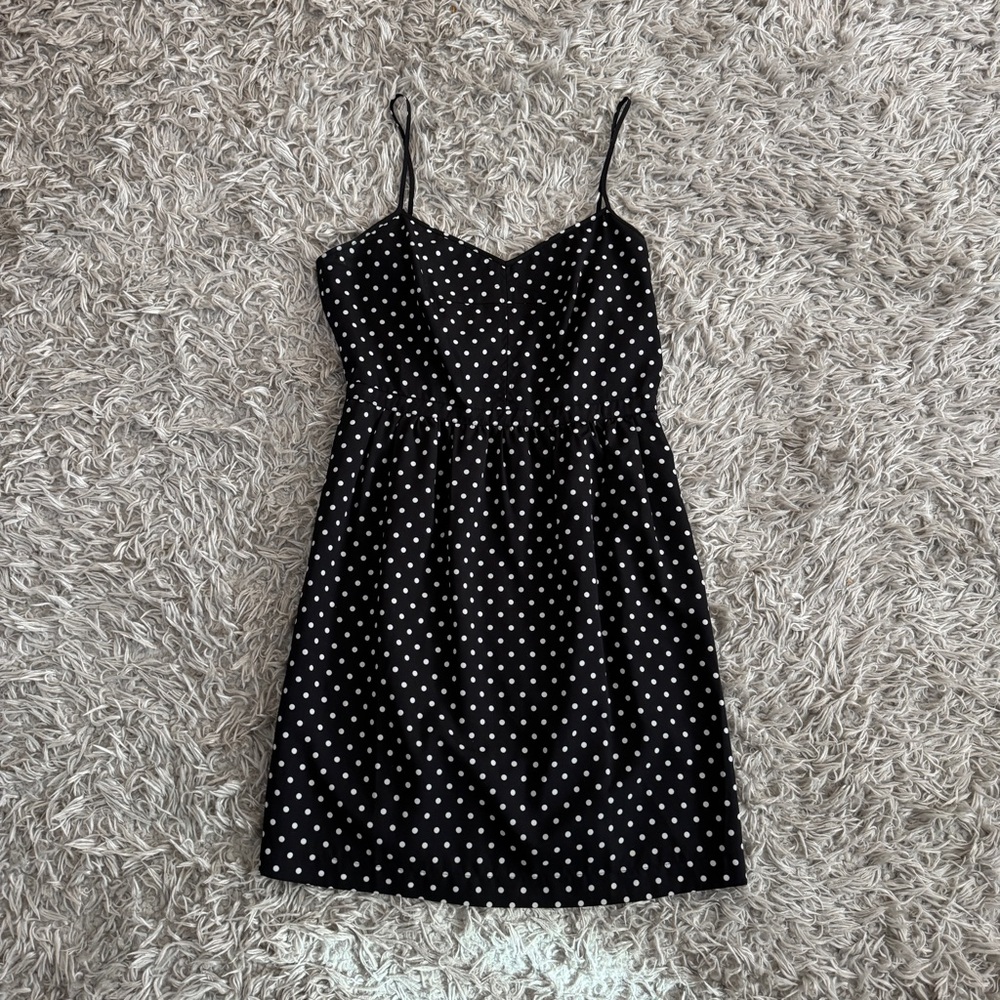 J. Crew Black & White Polka Dot Printed Seaside Sleeveless Cami Dress